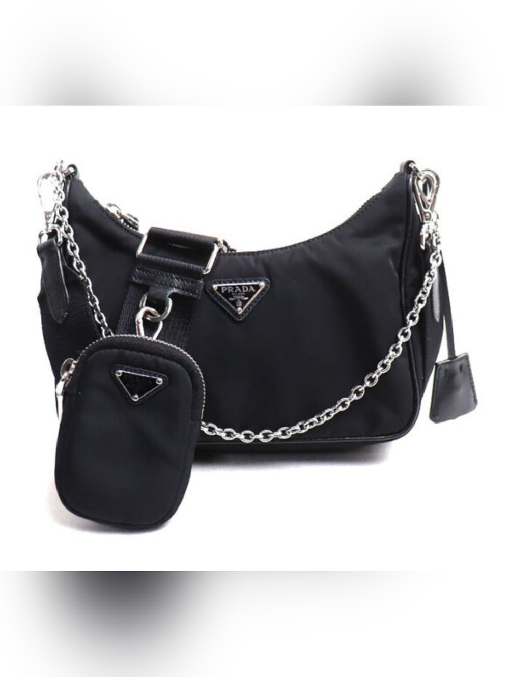 Prada Black Nylon Shoulder Bag with Removable Strap